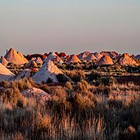 Dawn casting shadows over the digs in Coober Pedy